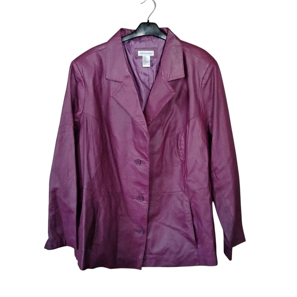 Jessica London Plum Purple Leather Blazer Jacket Womens Size 26 02-1164-9